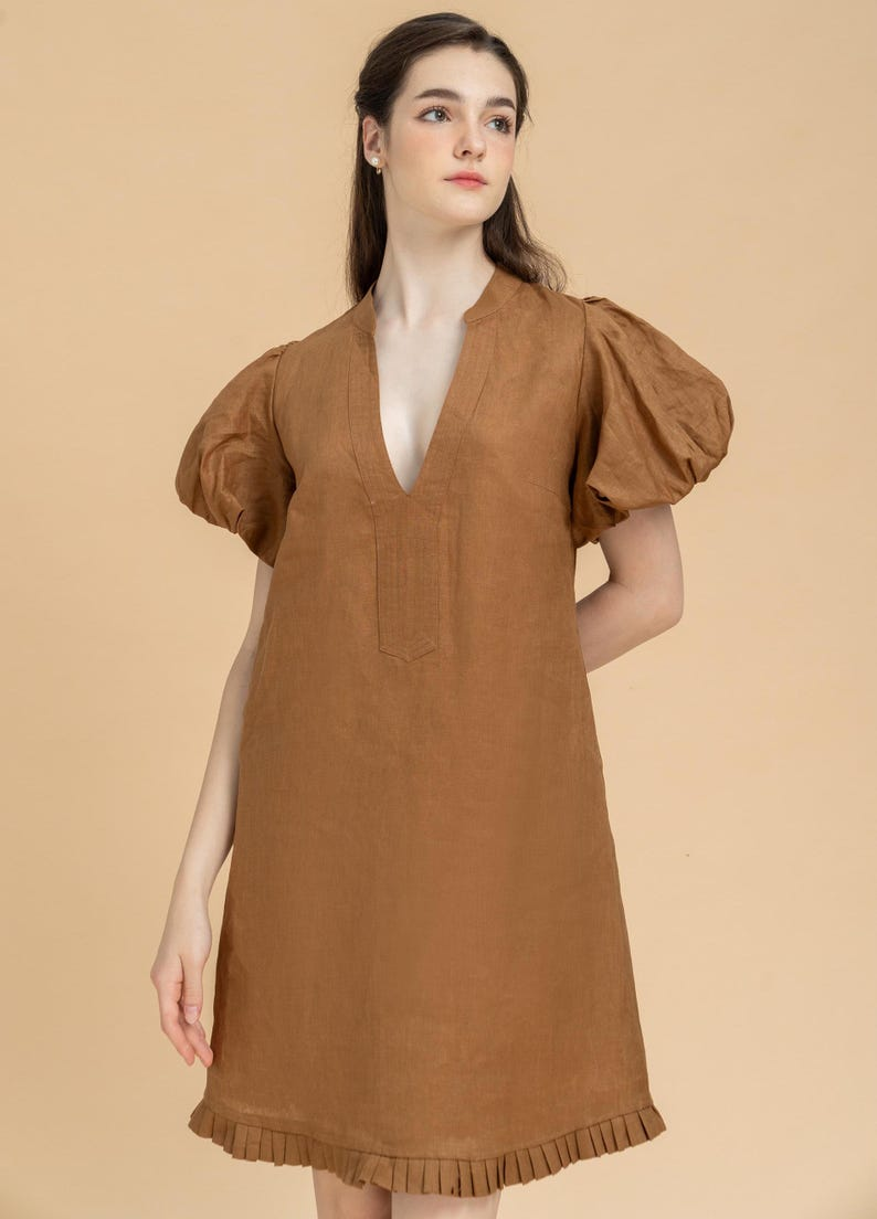 YasmDressArt Elegant Midi Linen Dress with Pockets