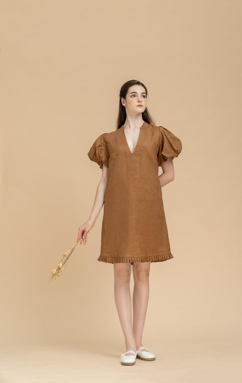 YasmDressArt Elegant Midi Linen Dress with Pockets