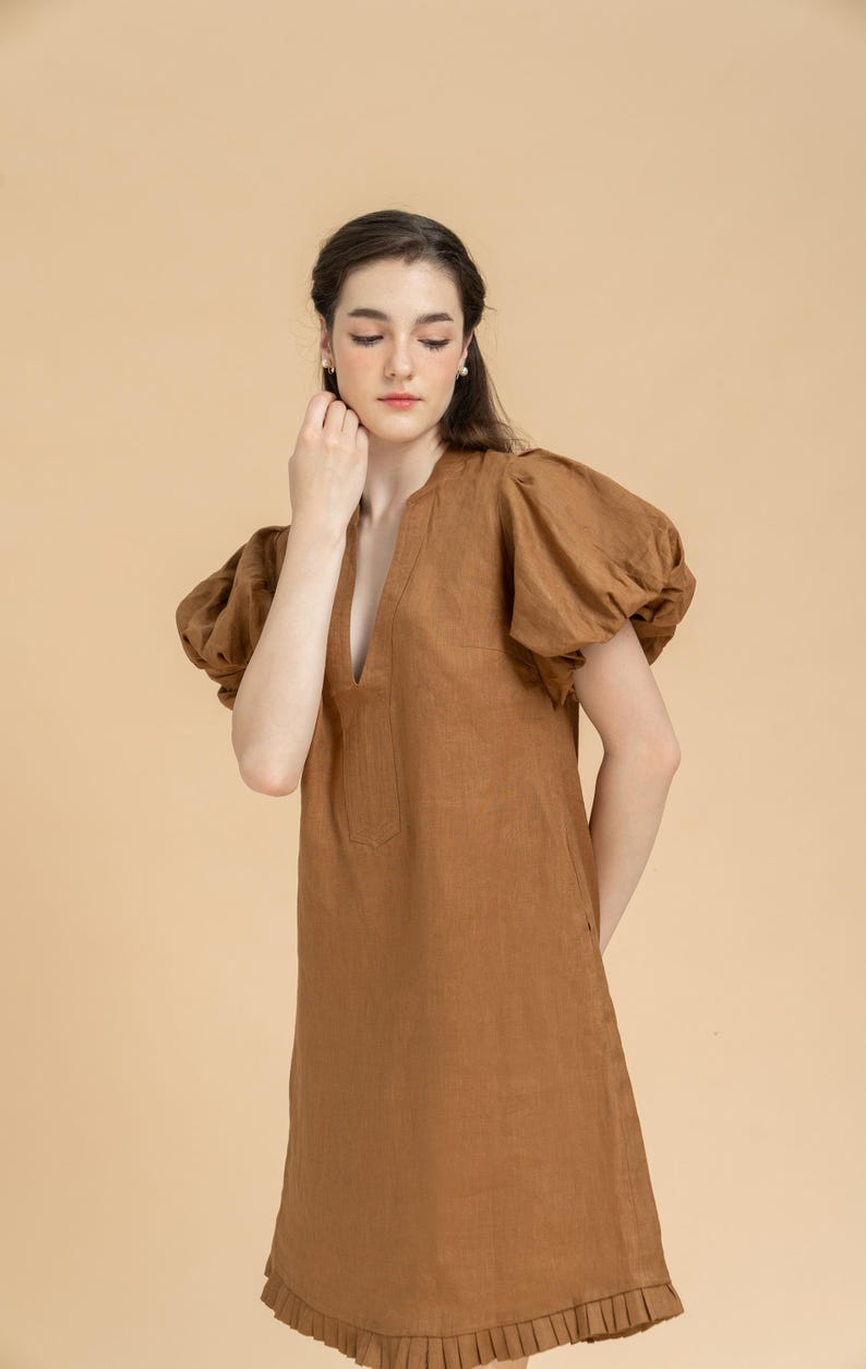 YasmDressArt Elegant Midi Linen Dress with Pockets