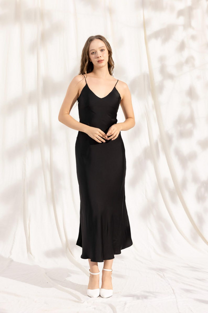 YasmDressArt Open Back Midi Silk Slip Dress