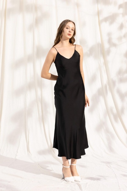 YasmDressArt Open Back Midi Silk Slip Dress