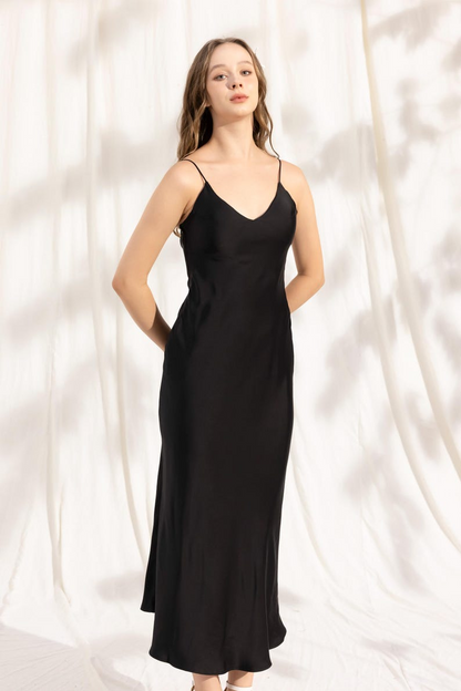 YasmDressArt Open Back Midi Silk Slip Dress