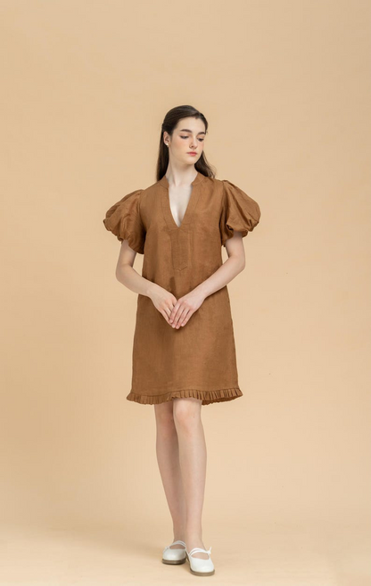 YasmDressArt Elegant Midi Linen Dress with Pockets
