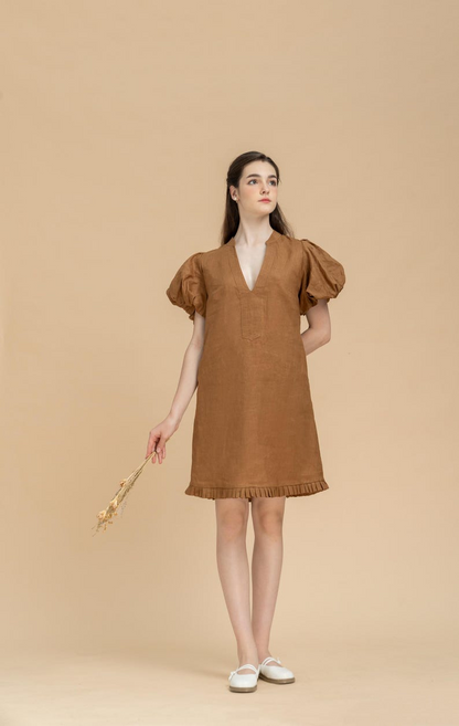 YasmDressArt Elegant Midi Linen Dress with Pockets